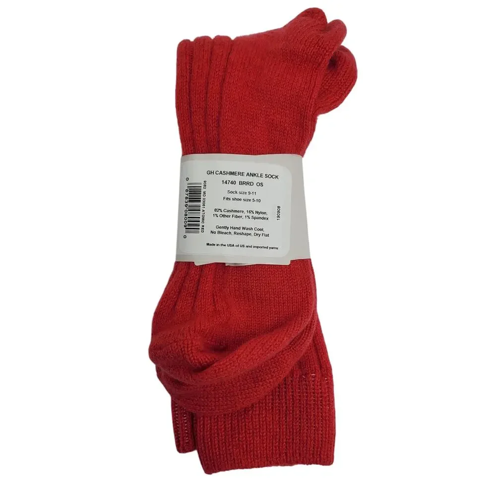 NEW Garnet Hill Ankle Socks 9-11 Atomic Red 82% Cashmere Warm Cozy Holiday Gifts